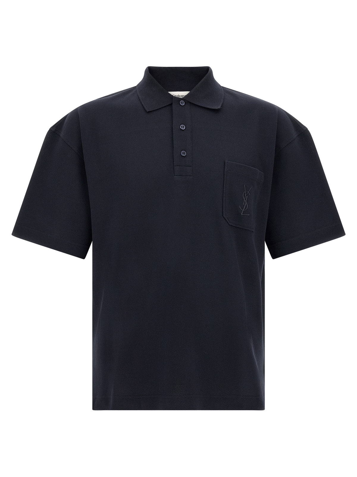 Saint Laurent Cotton Piqué Cassandre Logo Polo Shirt in Blue | Made in Italy