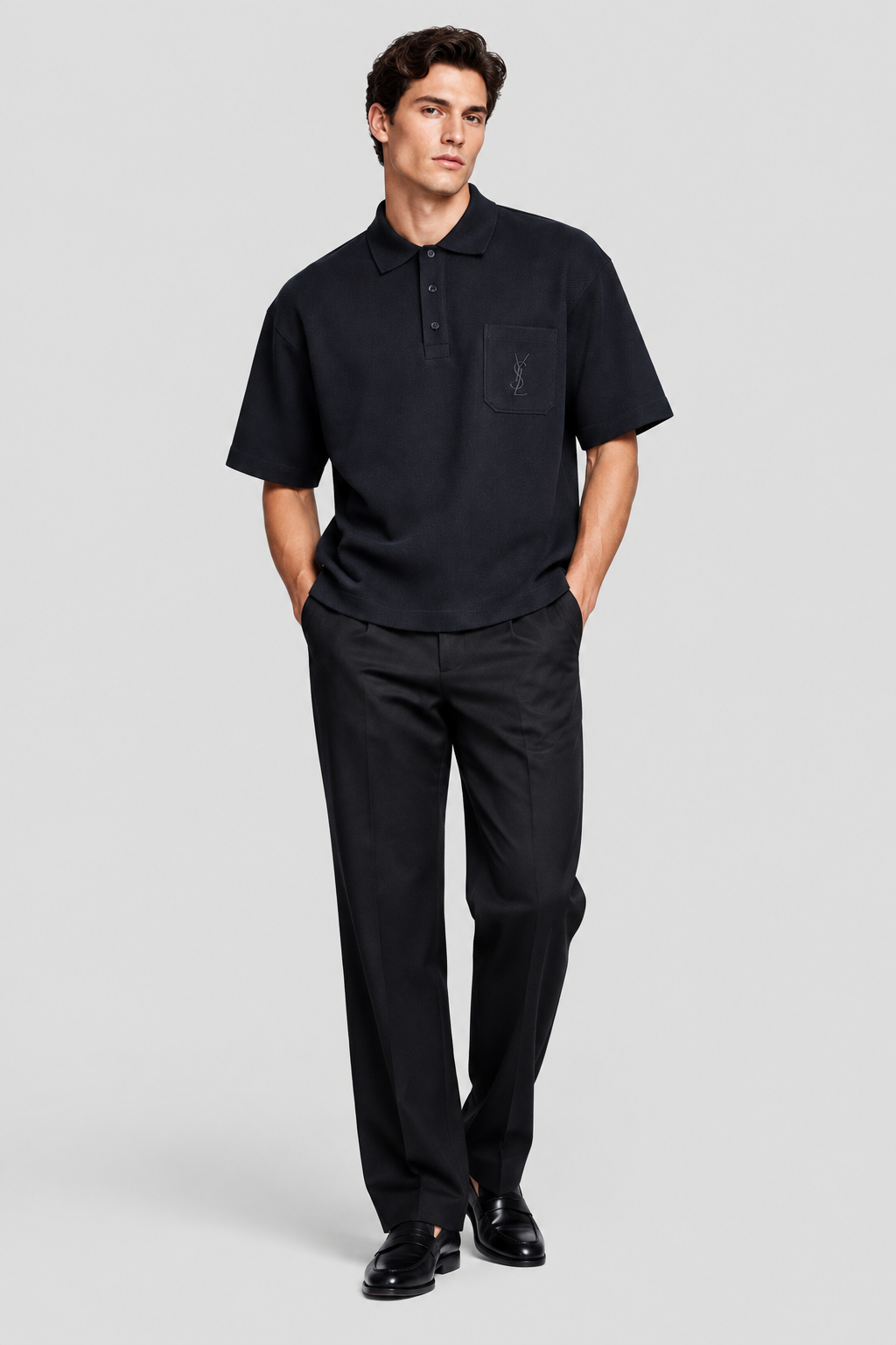 Saint Laurent Cotton Piqué Cassandre Logo Polo Shirt in Blue | Made in Italy