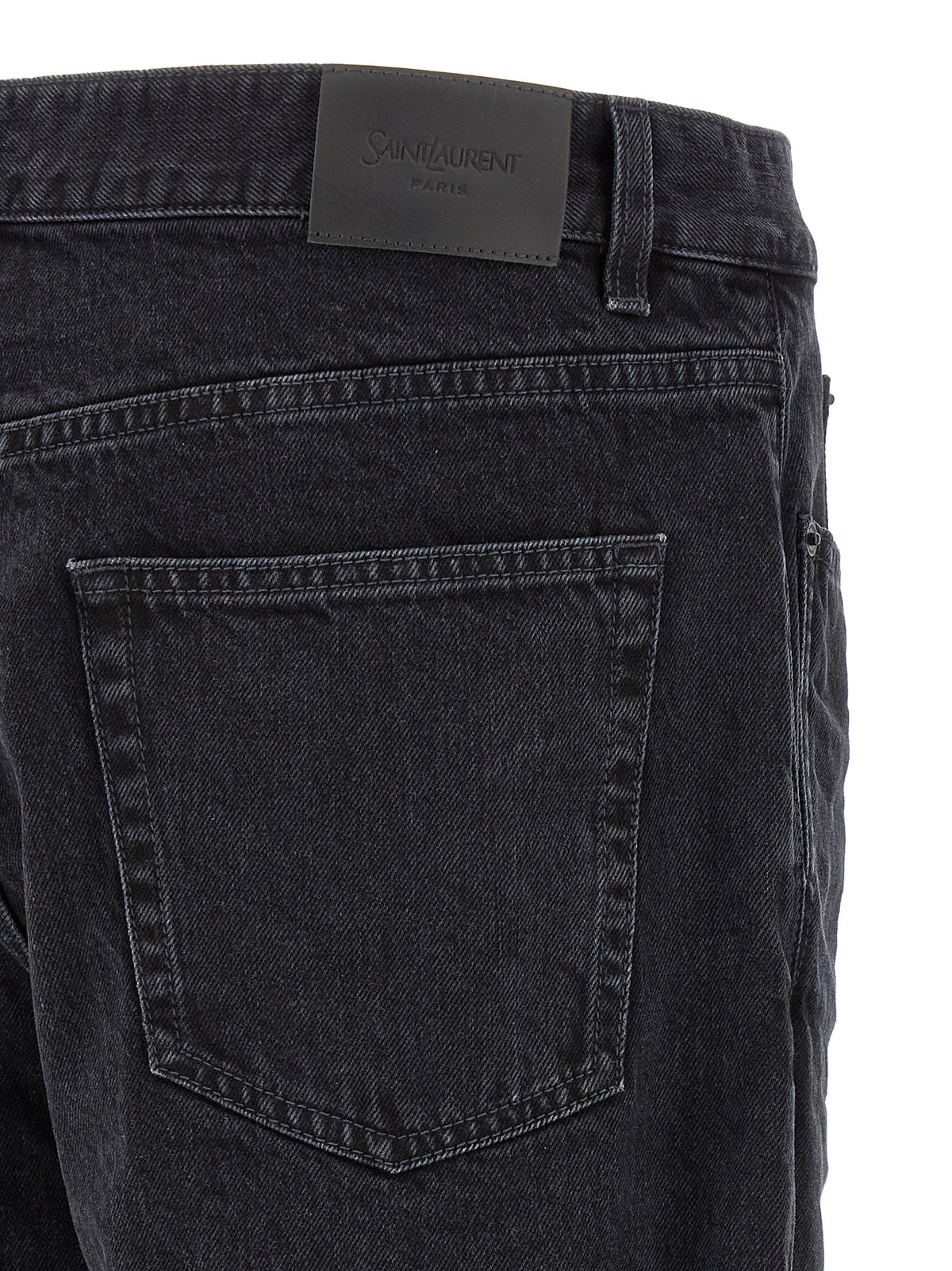 Saint Laurent Relax Tapered Washed Cotton Jeans in Black | Made in Italy
