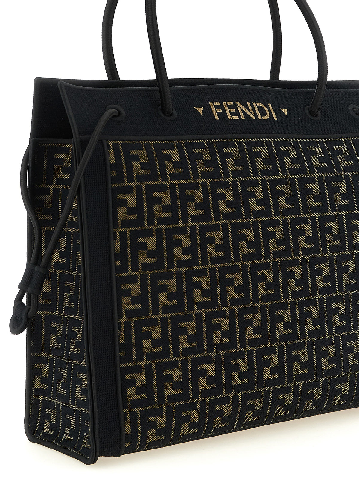 Fendi Magic FF Pattern Embroidered Fabric Tote Bag with Rope Handles in Brown | Made in Italy