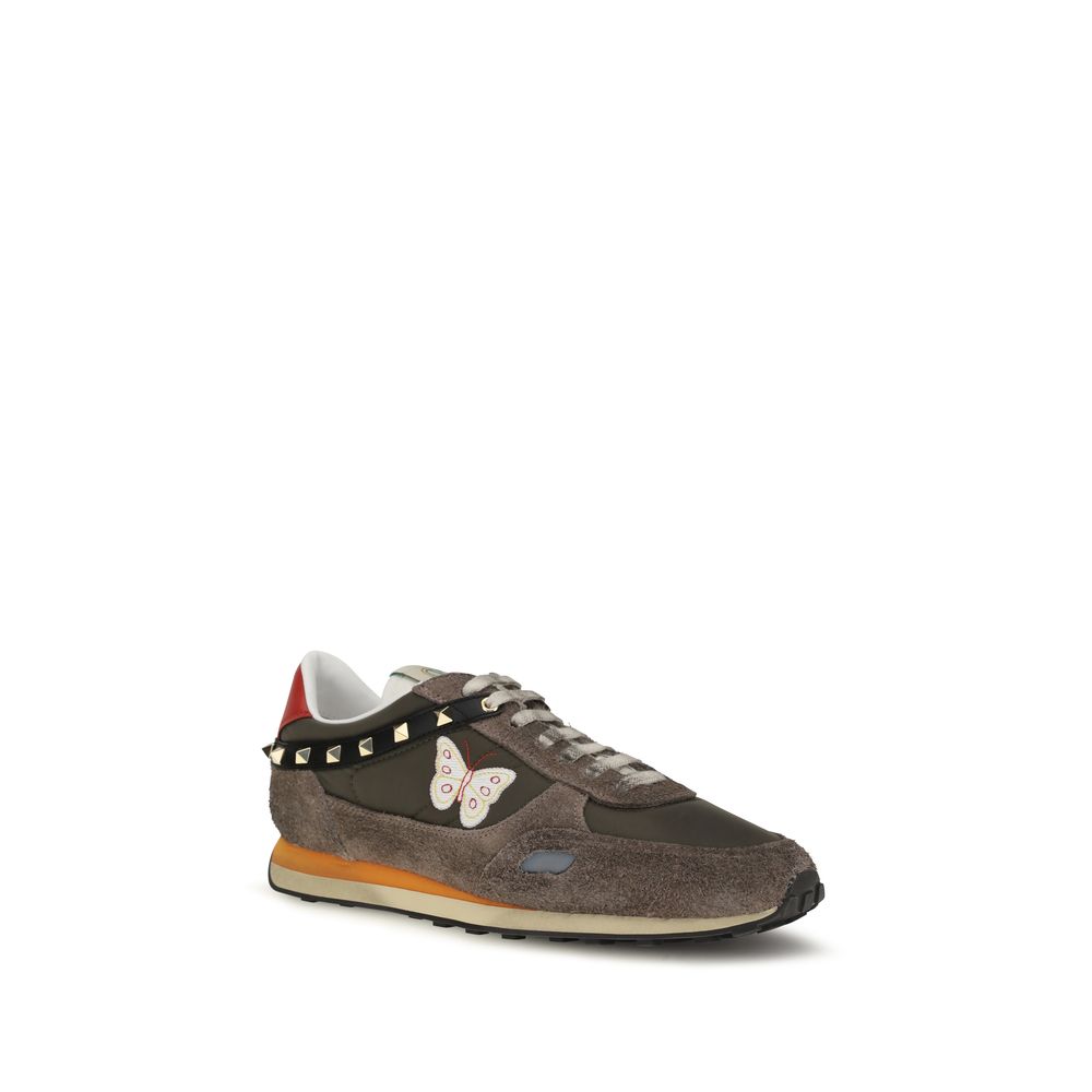 Valentino Garavani Stud Up Suede & Nylon Sneakers in Brown | Made in Italy