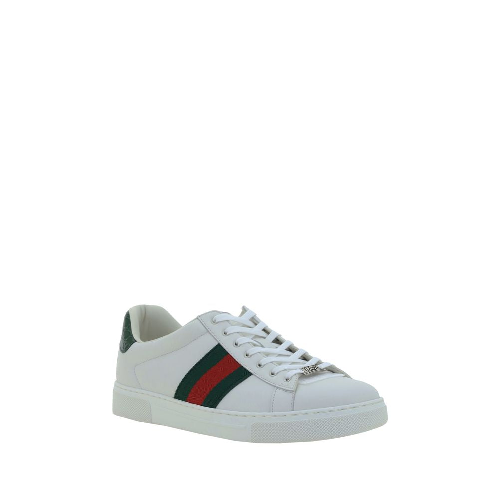 Gucci White Calfskin Low Top Sneakers with Slanted Bands AW26