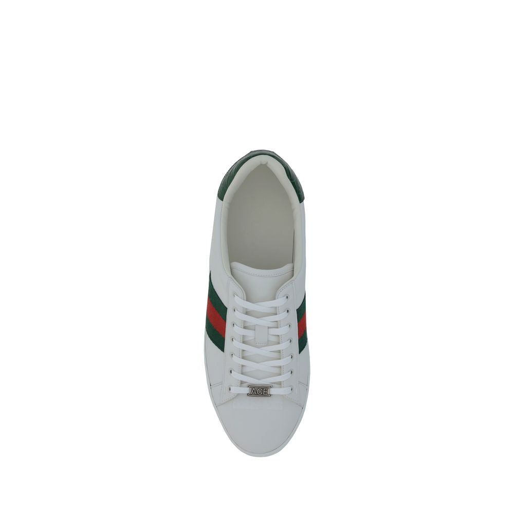 Gucci White Calfskin Low Top Sneakers with Slanted Bands AW26