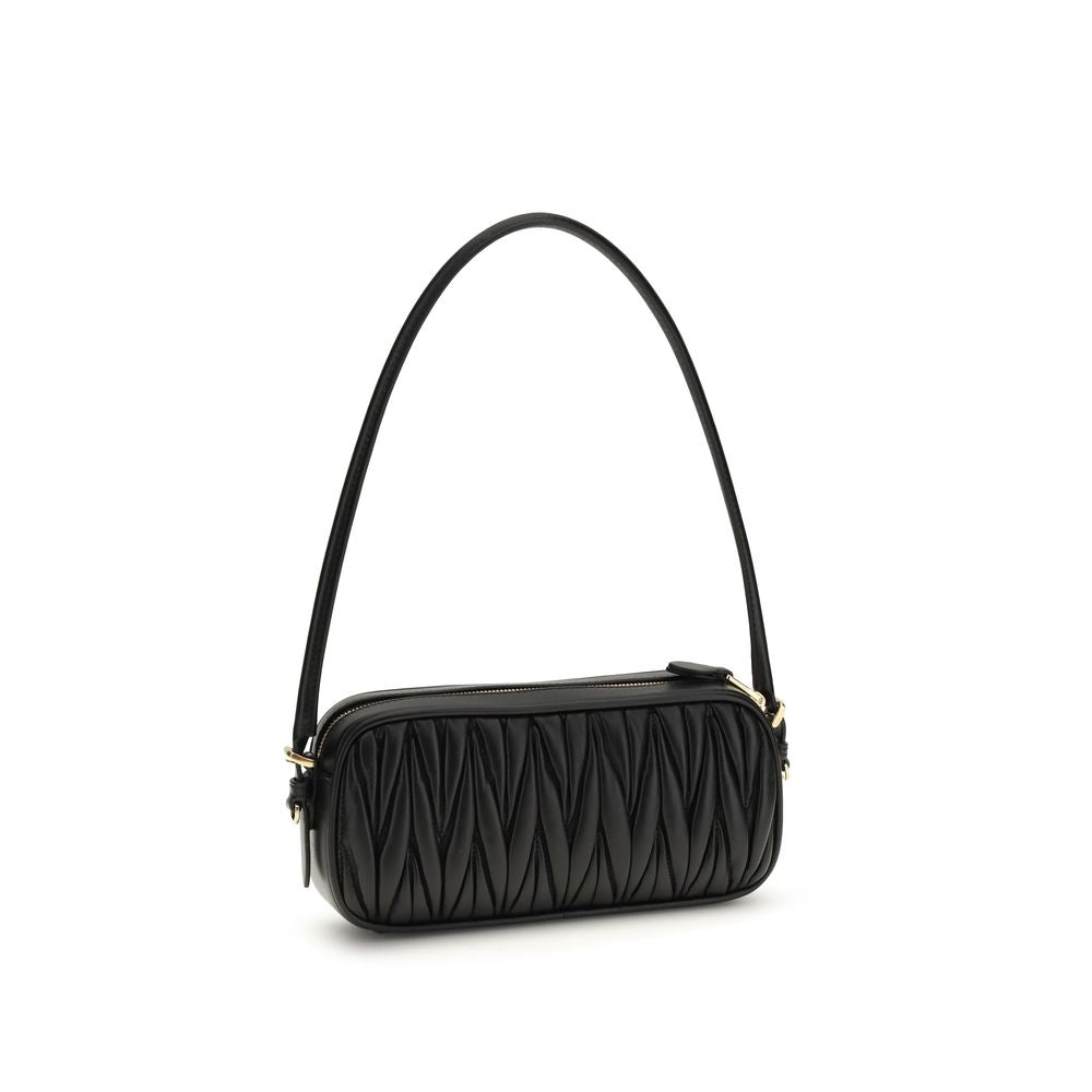 Miu Miu Matelassé Lamb Leather Shoulder Bag with Metal Letter Branding in Black | AW26
