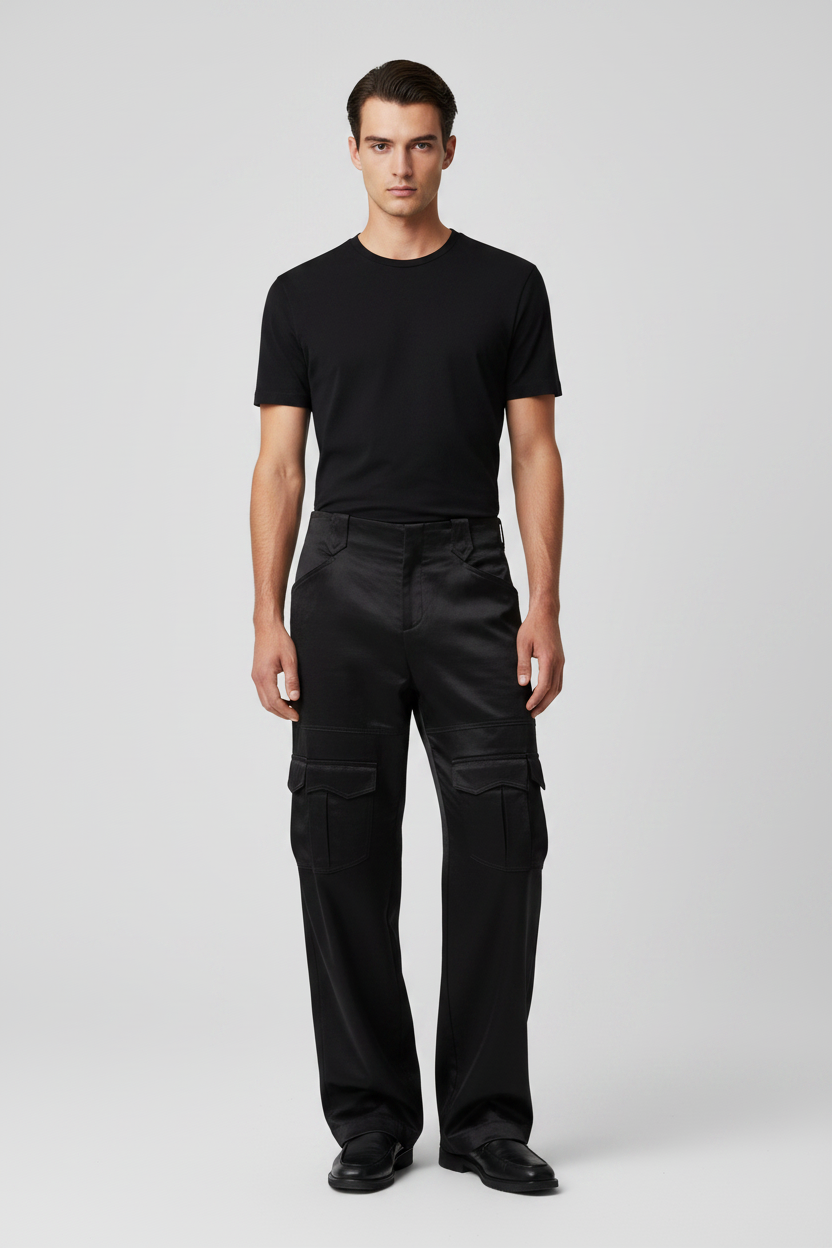 Black Viscose Cargo Pants