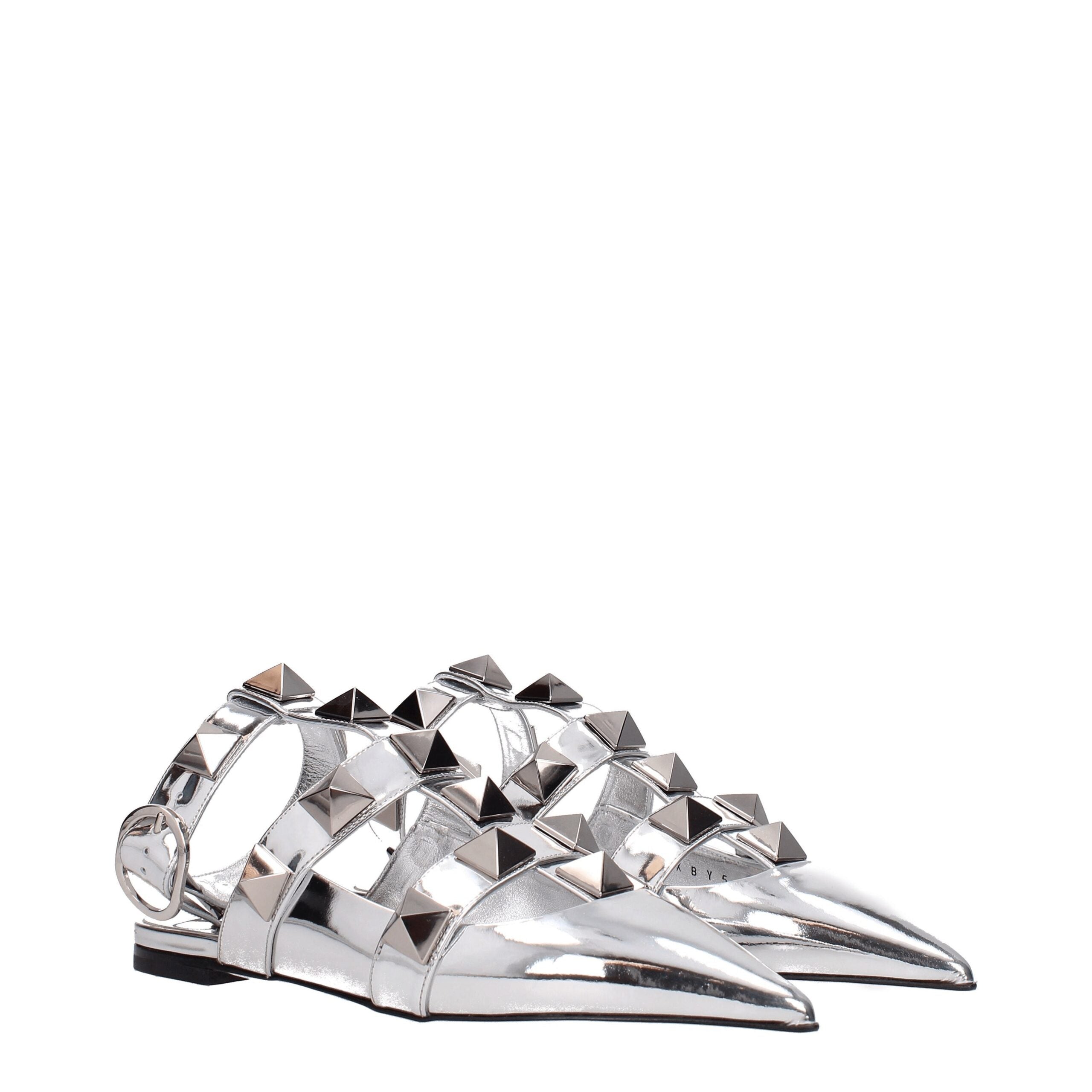 Valentino Garavani Roman Stud Flat Sandals in Silver Patent Leather