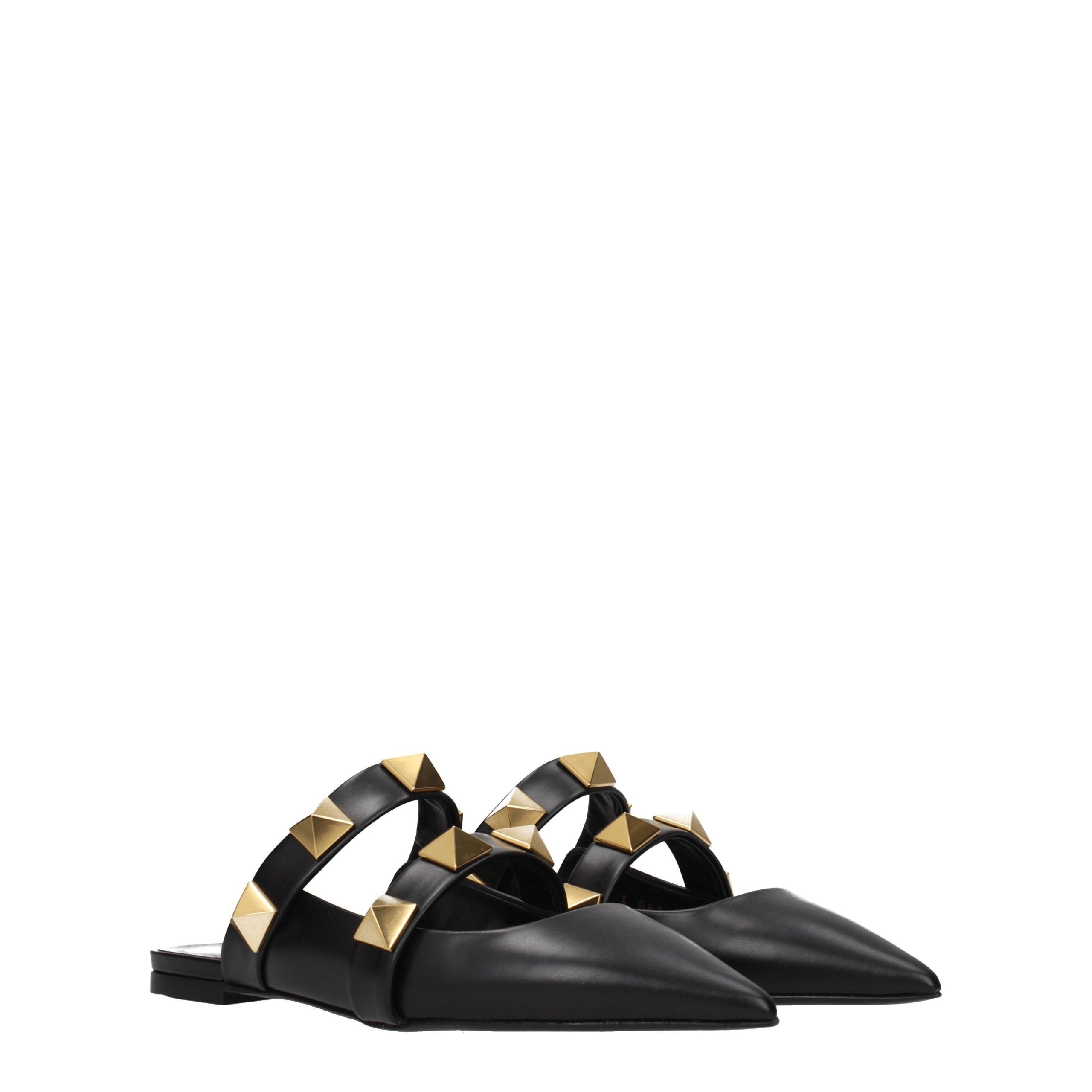 Valentino Garavani Roman Stud Flat Mules in Black Leather