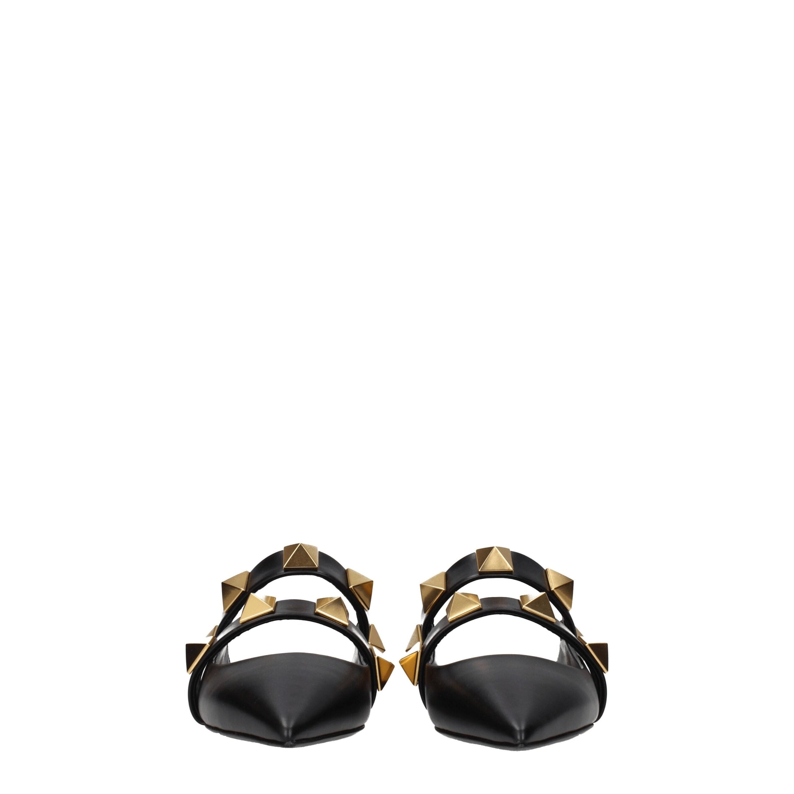 Valentino Garavani Roman Stud Flat Mules in Black Leather