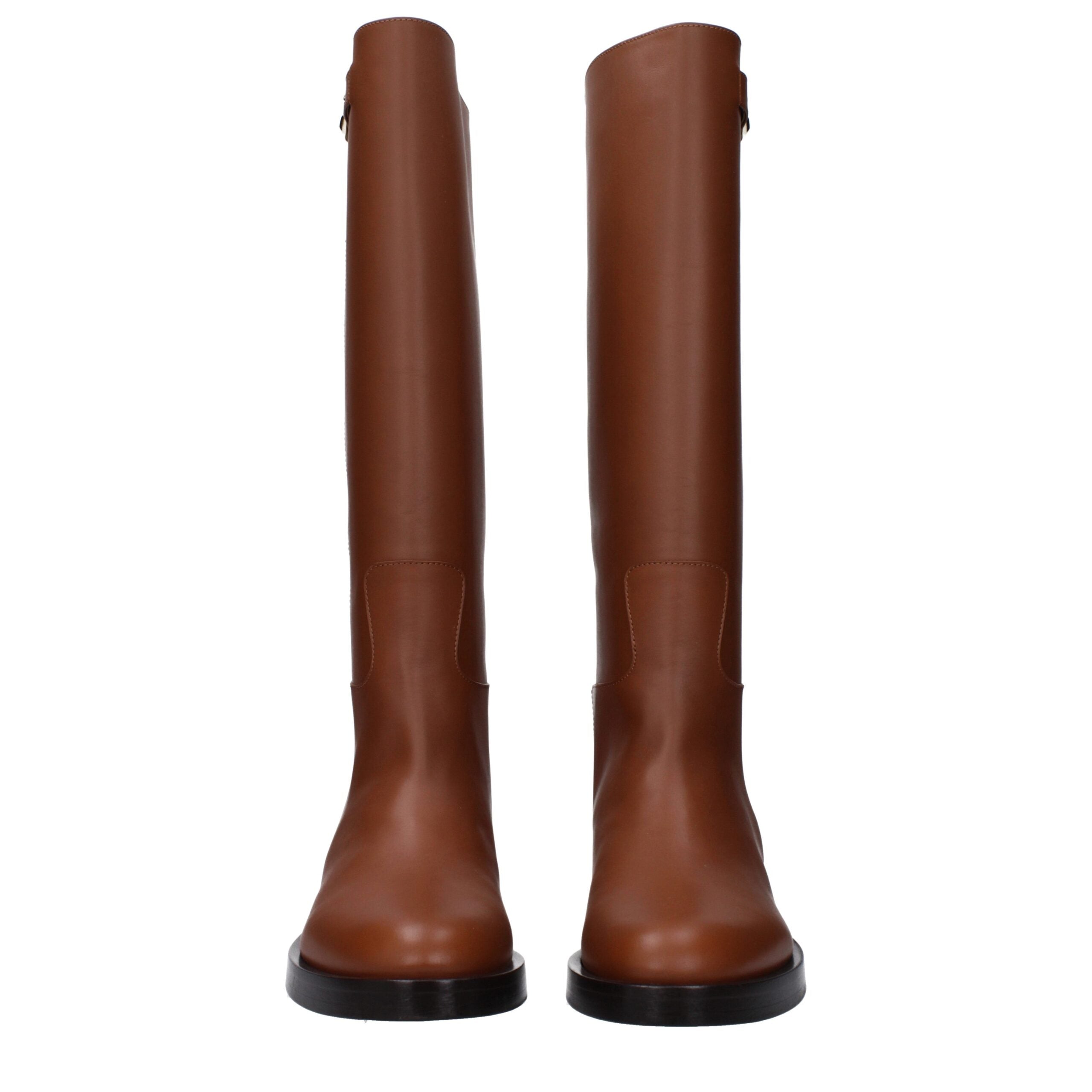 Valentino Garavani VLogo Signature Knee-High Riding Boots in Tobacco Leather