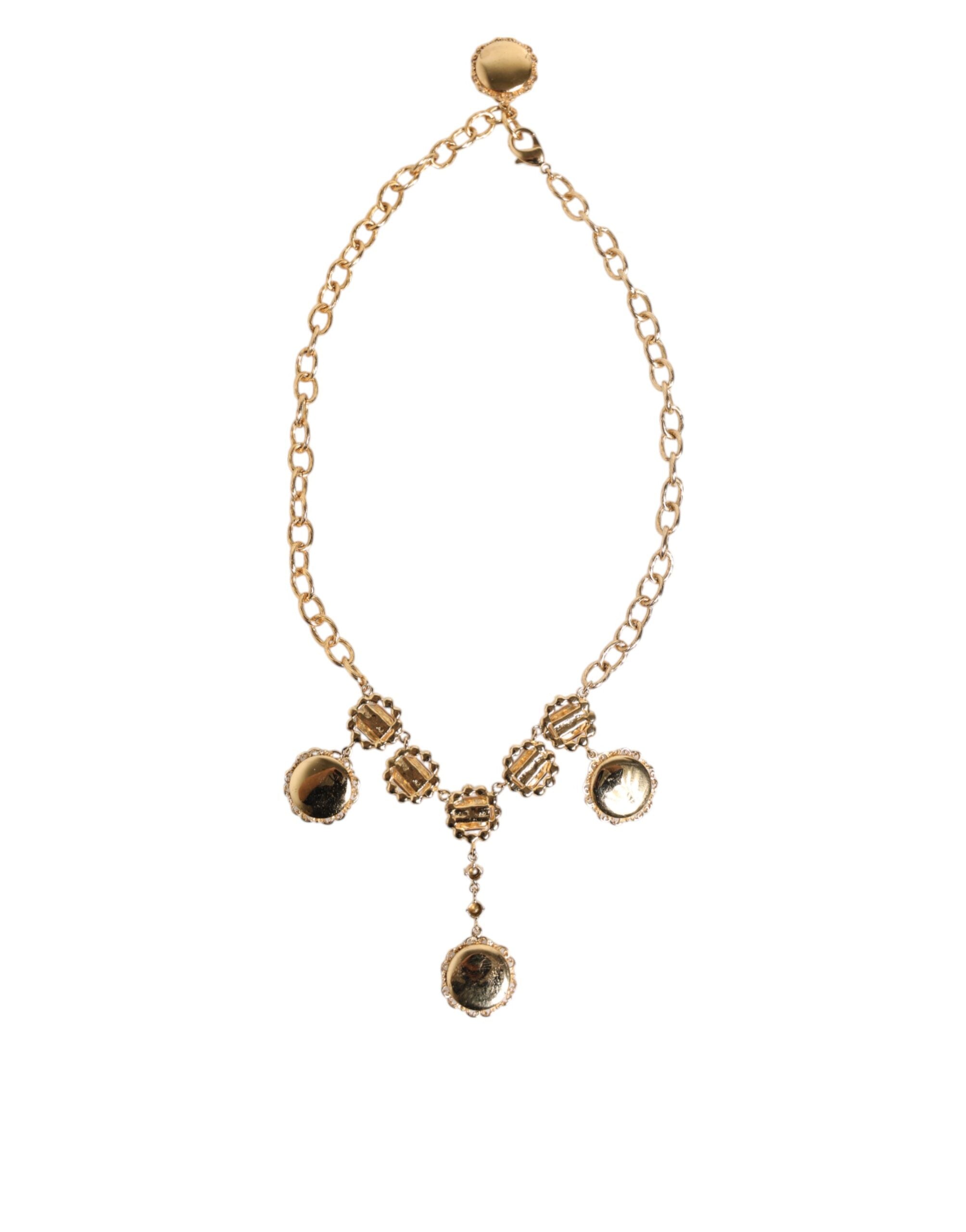 Gold Crystal Clock Face Pendant Statement Jewelry Necklace