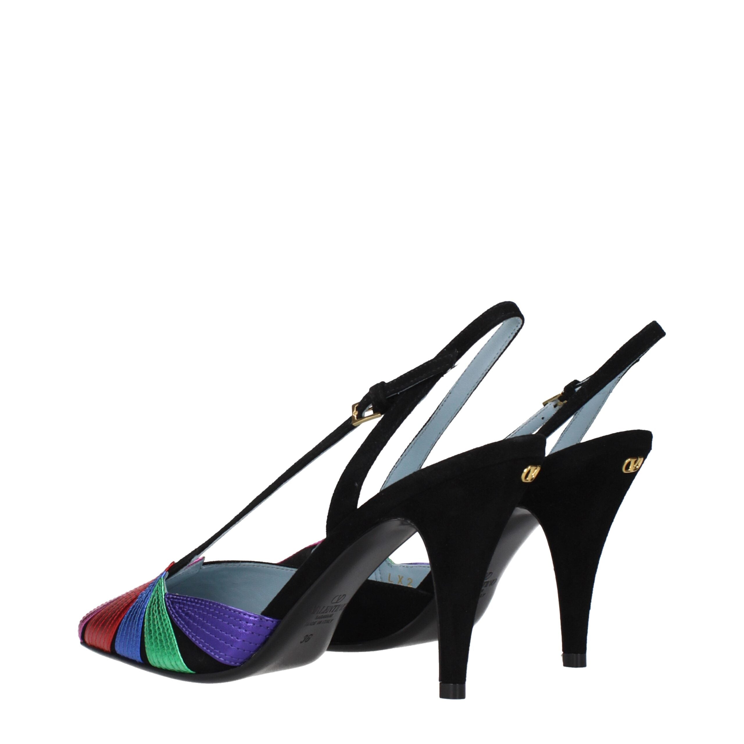 Valentino Garavani Black Suede Metallic High Heel Pumps Back Logo