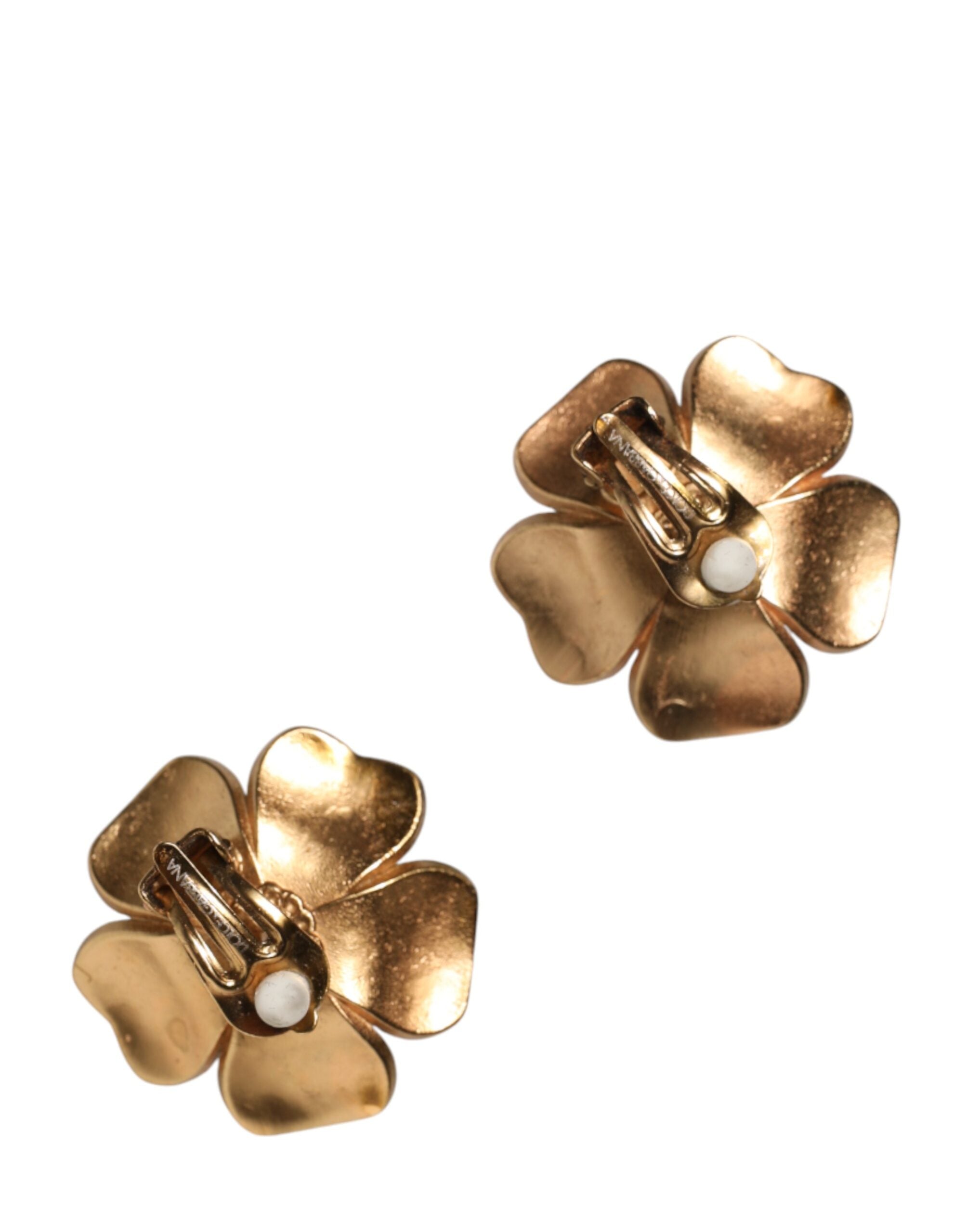 Gold Tone Maxi Faux Pearl Floral Clip-on Jewelry Earrings