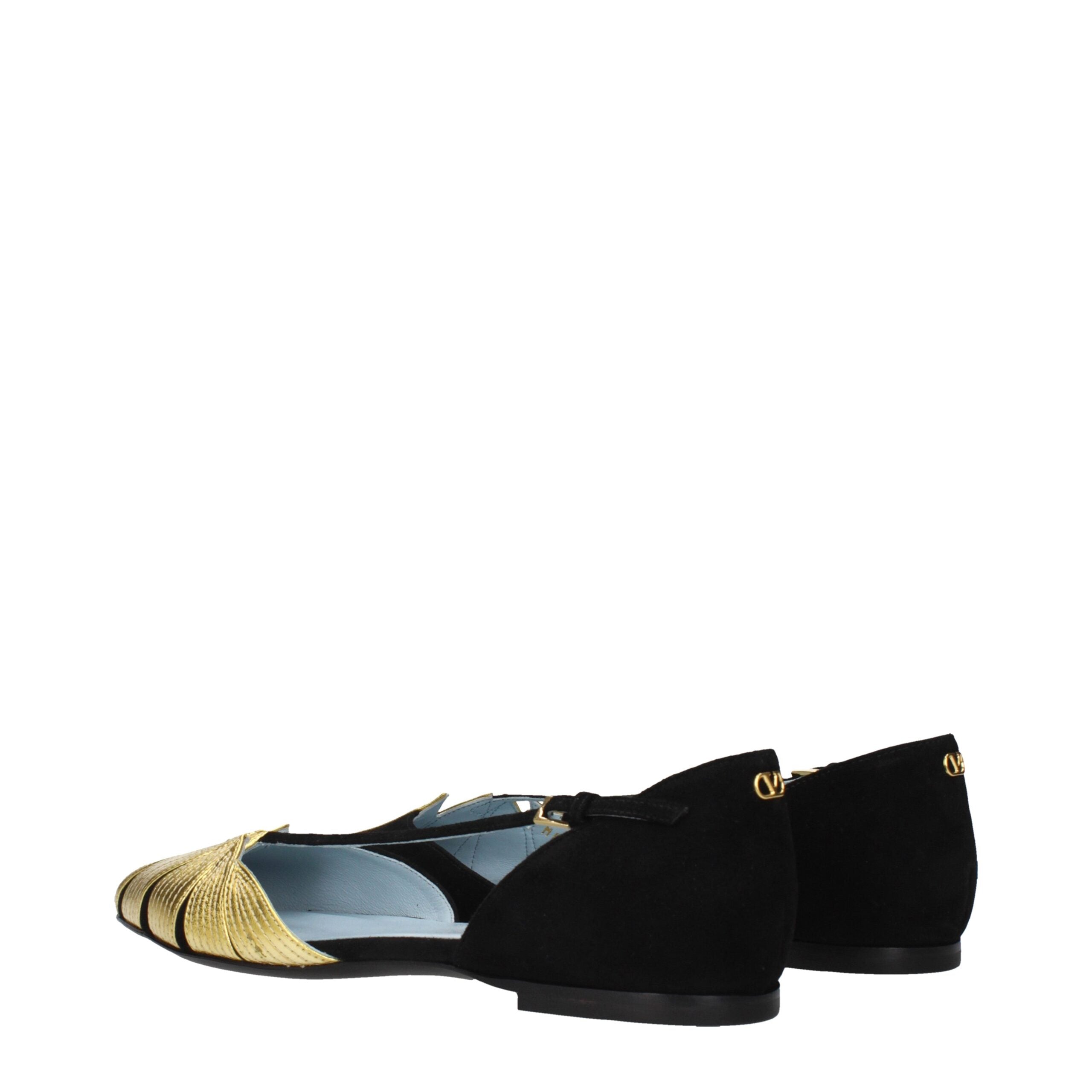 Valentino Garavani Black Suede Flat Sandals with Back Logo