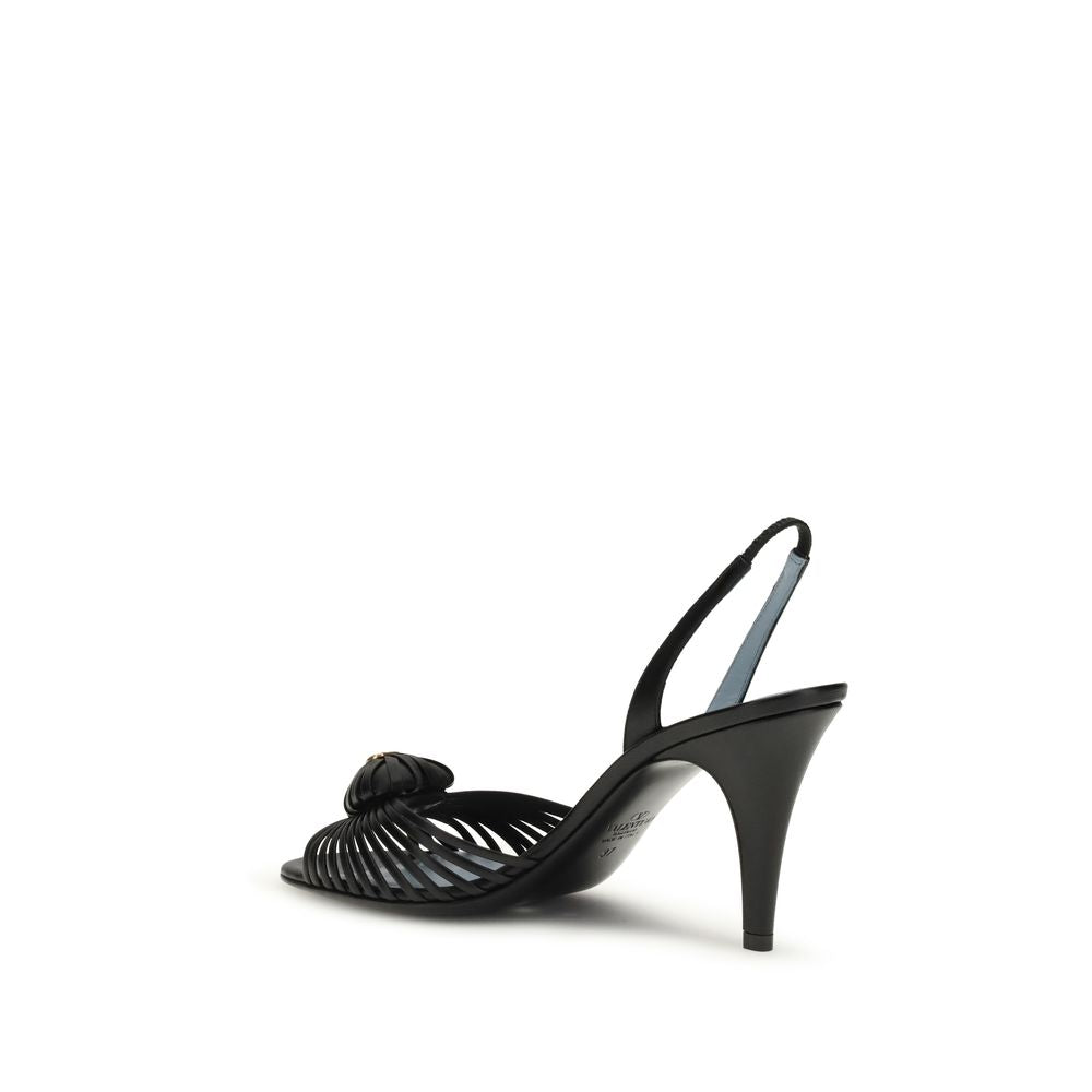 Valentino Garavani Royal Sandal Black Goatskin Stiletto Sandals VLogo Heart
