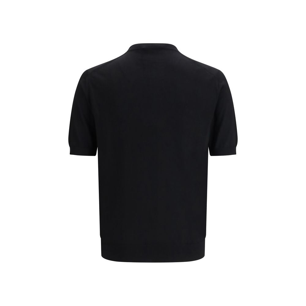 Prada Virgin Wool Knit T-Shirt — Black with Embroidered Logo | Men