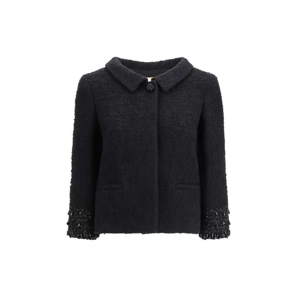 Valentino Garavani Tweed Virgin Wool Jewel-Detail Jacket in Black | SS26