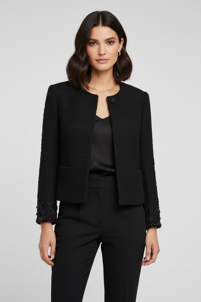 Valentino Garavani Tweed Virgin Wool Jewel-Detail Jacket in Black | SS26