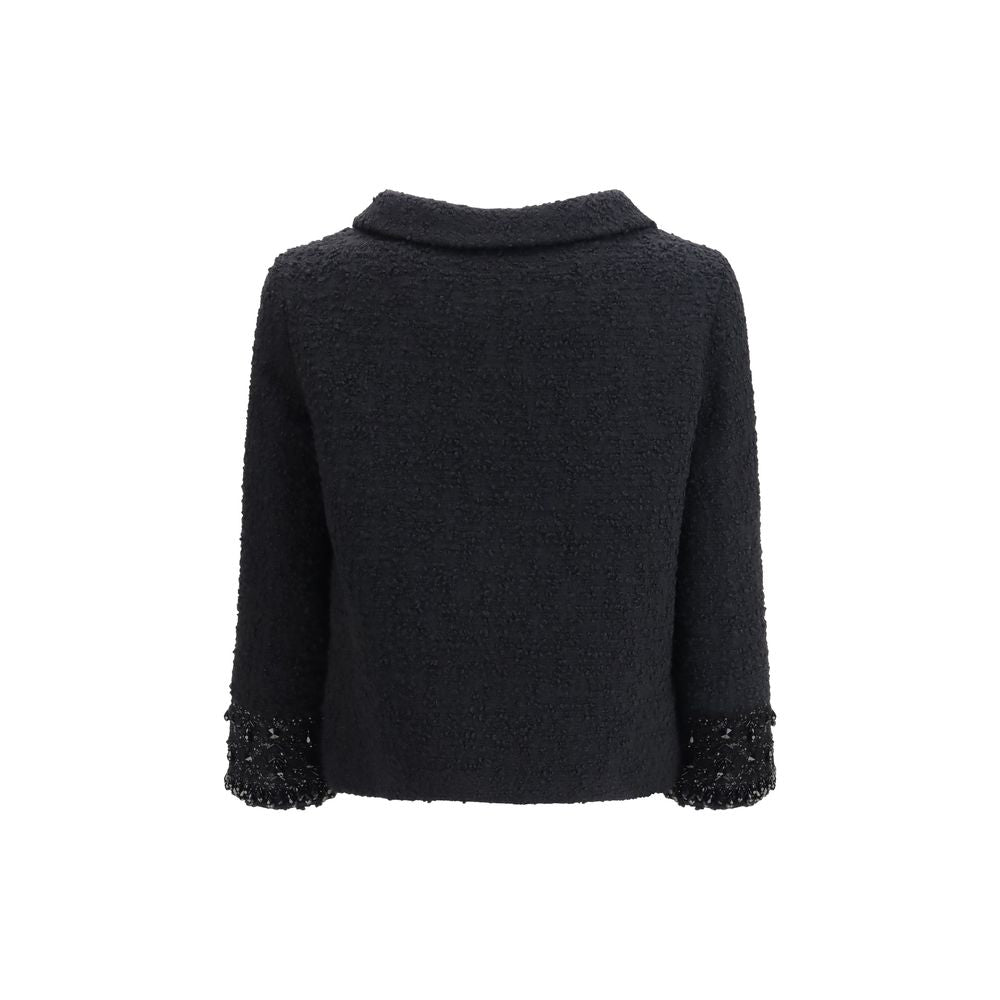 Valentino Garavani Tweed Virgin Wool Jewel-Detail Jacket in Black | SS26