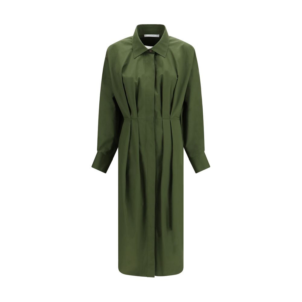 Givenchy Pleated Poplin Shirt Dress in Khaki Green