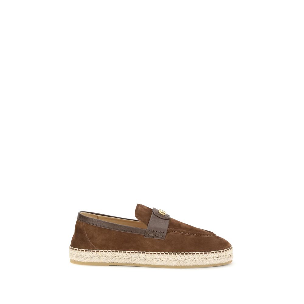 Valentino Garavani VLogo Brown Suede Espadrilles Antique Brass