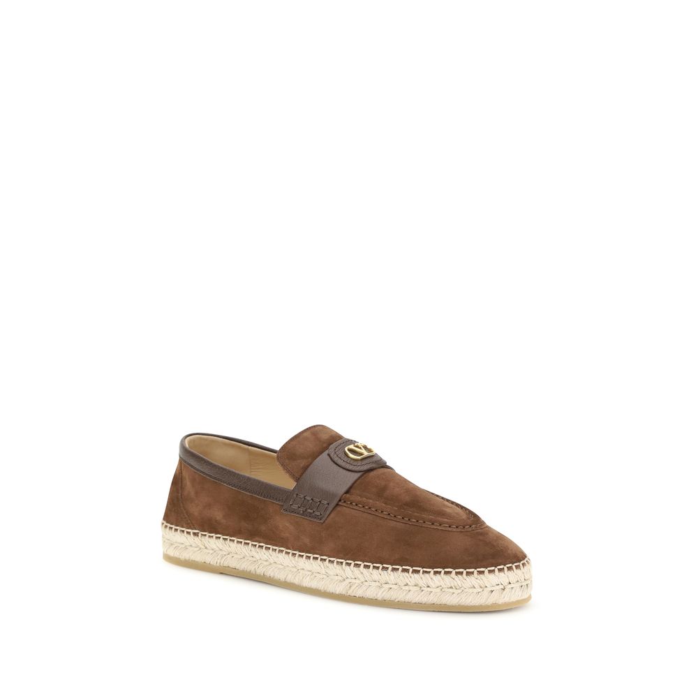 Valentino Garavani VLogo Brown Suede Espadrilles Antique Brass