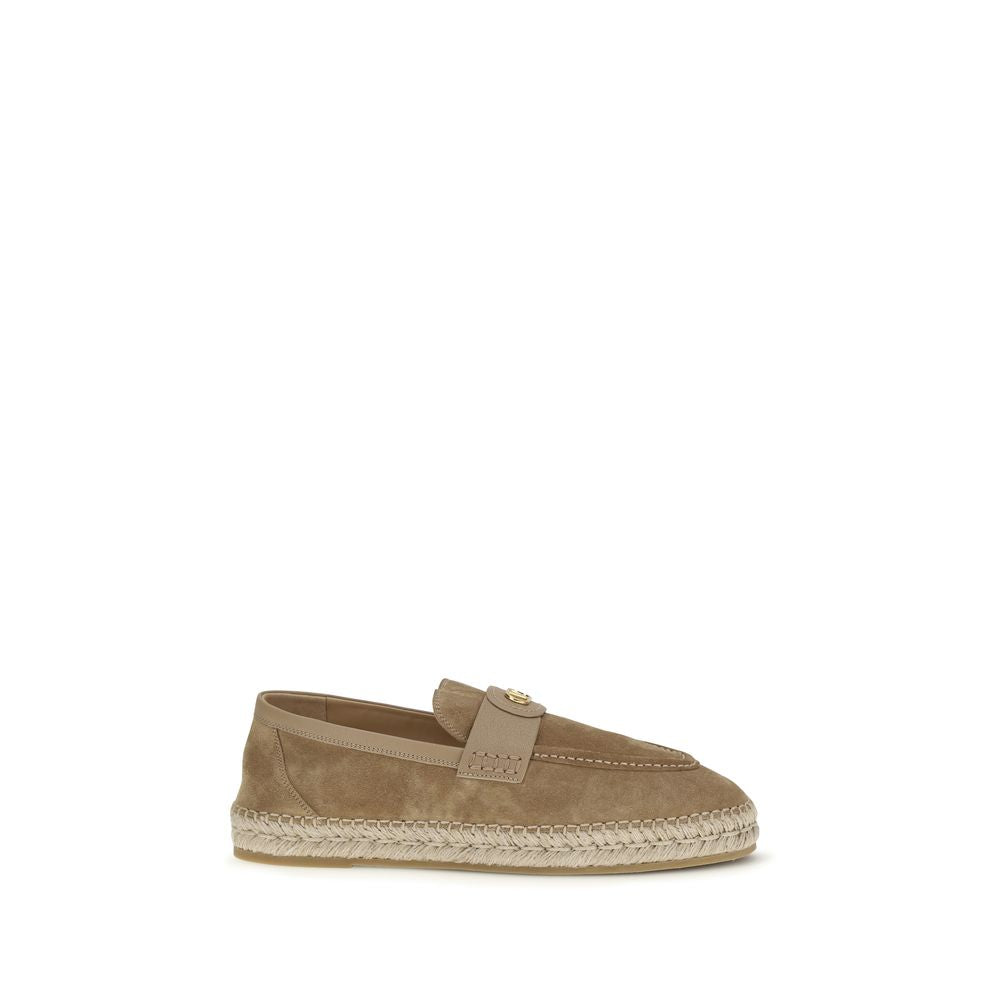 Valentino Garavani VLogo Beige Suede Espadrilles Antique Brass