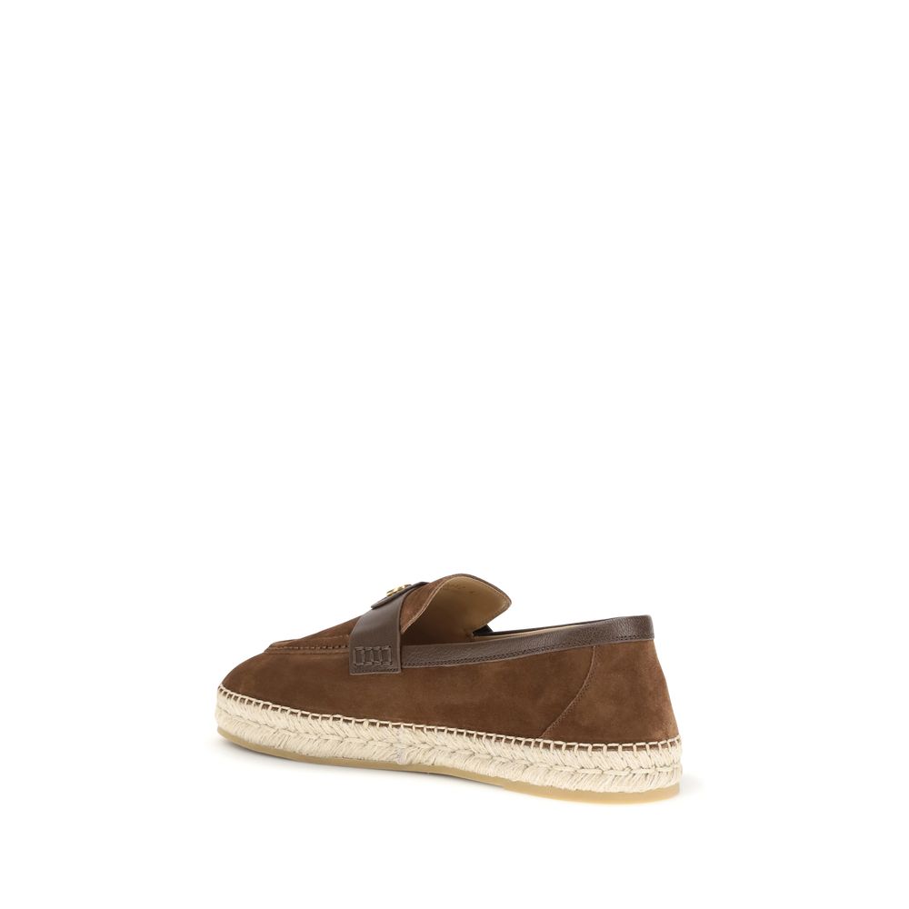 Valentino Garavani VLogo Brown Suede Espadrilles Antique Brass