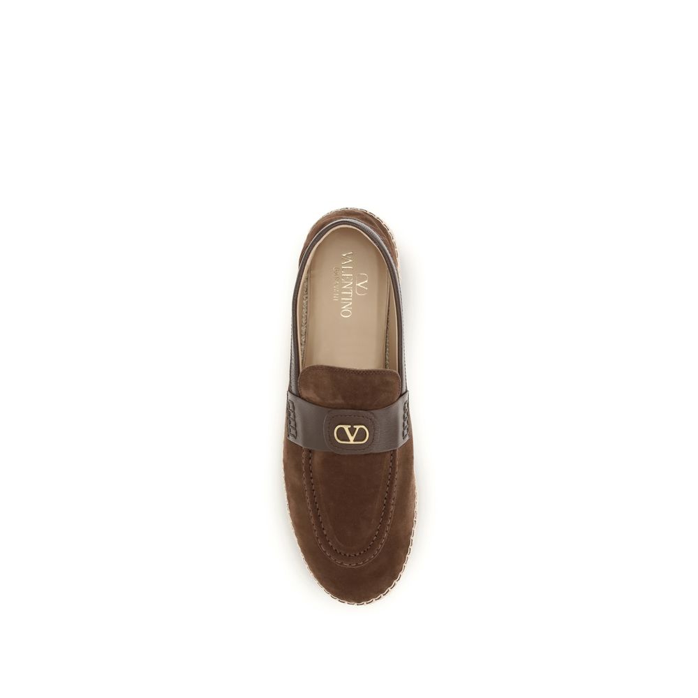 Valentino Garavani VLogo Brown Suede Espadrilles Antique Brass