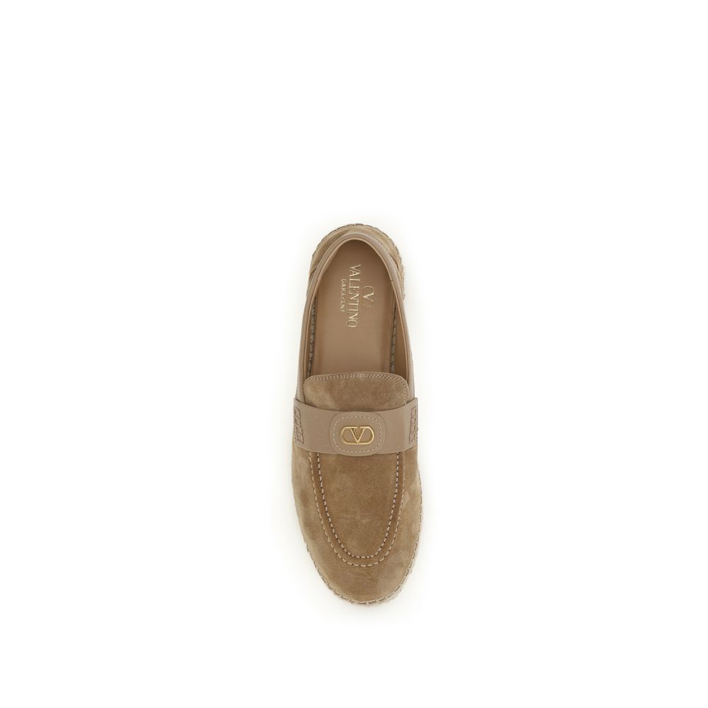 Valentino Garavani VLogo Beige Suede Espadrilles Antique Brass