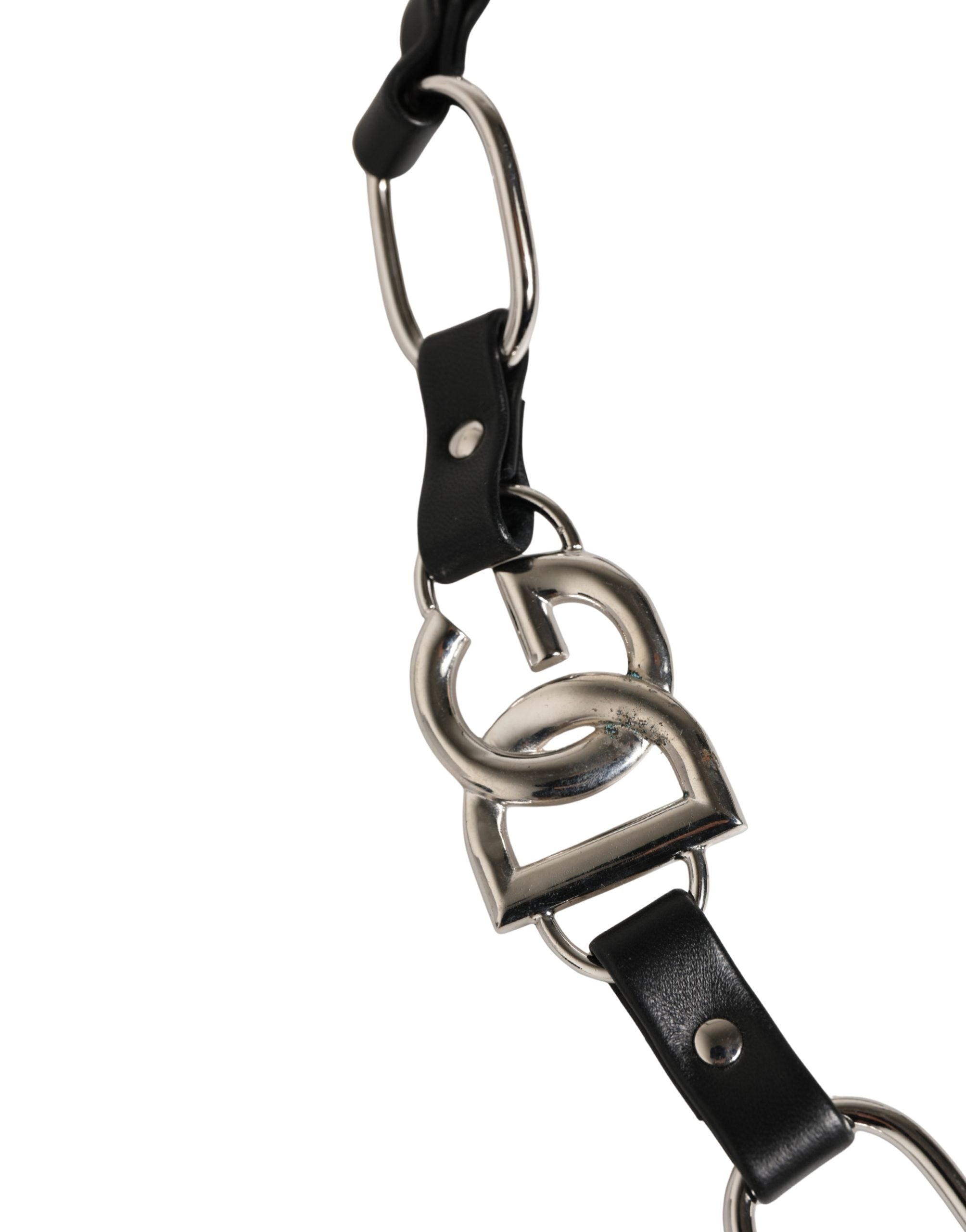 Black Leather Silver Chain Bag Accessory Shoulder Strap