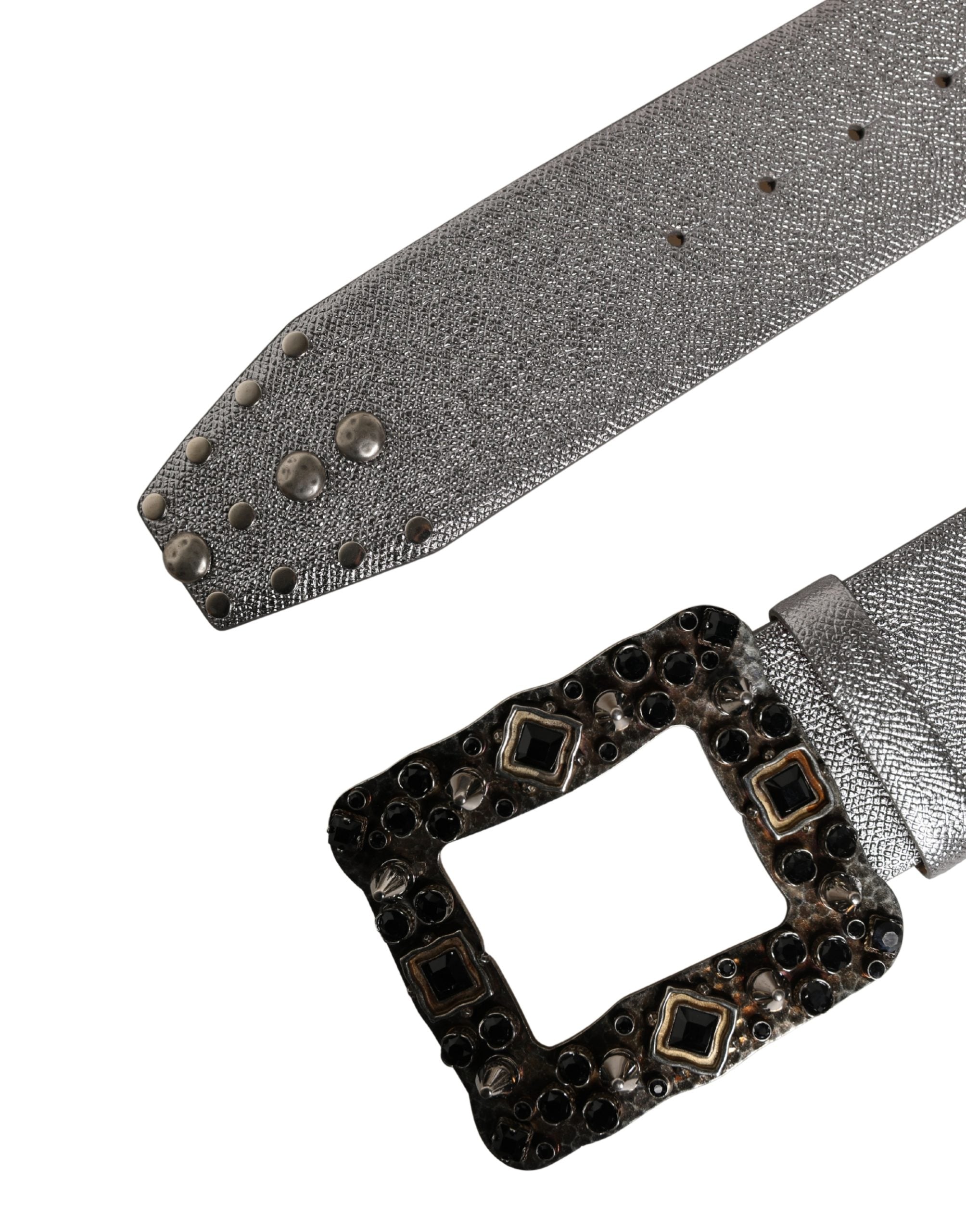 Silver Leather Crystal Metal Buckle Belt