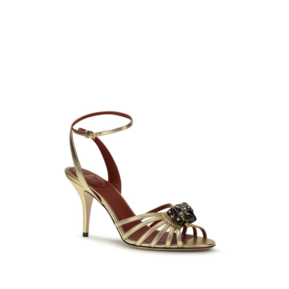 Valentino Garavani Pas De Chat Gold Goatskin Stiletto Sandals Panther
