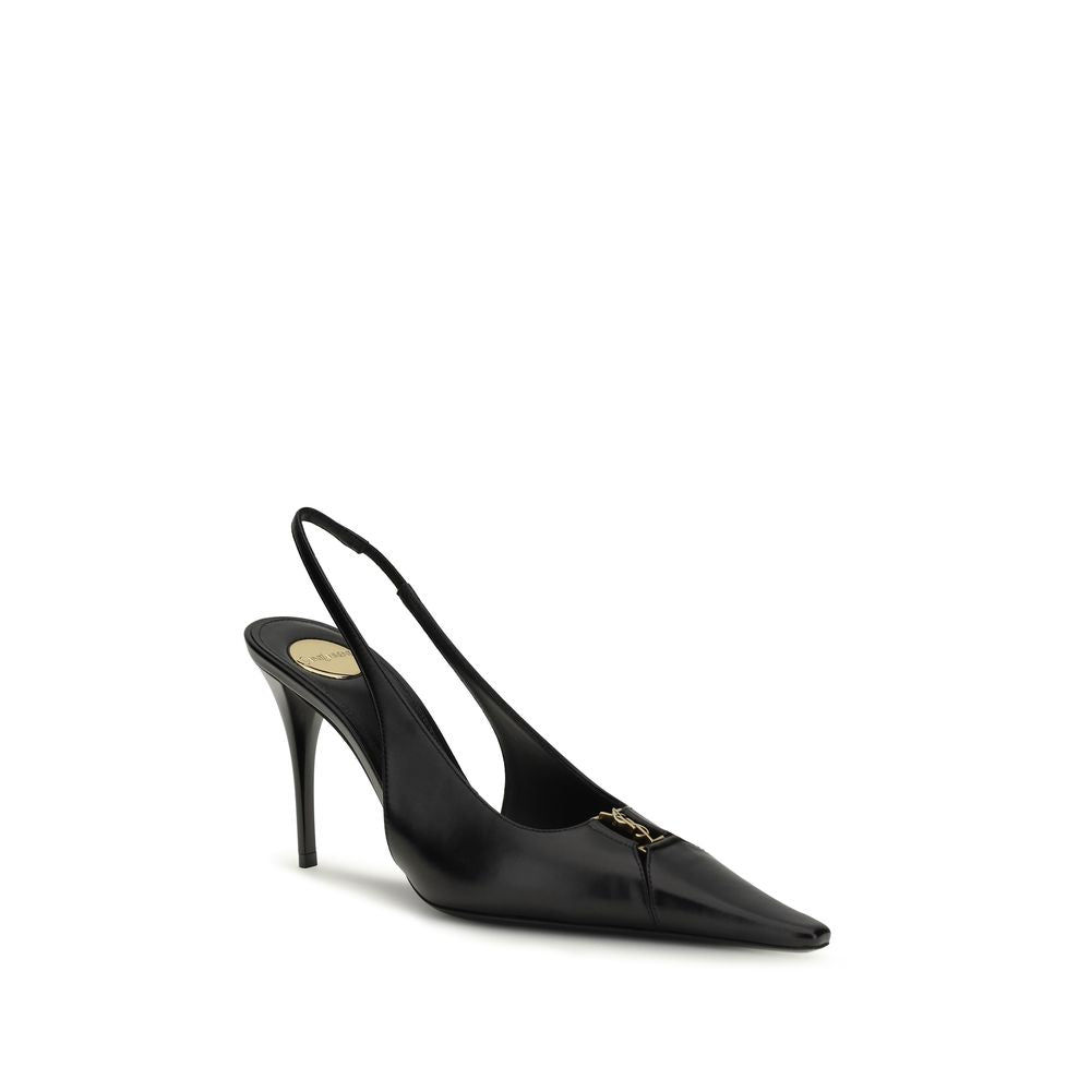 Saint Laurent Babylon Black Calfskin Slingback Stiletto Pumps AW26