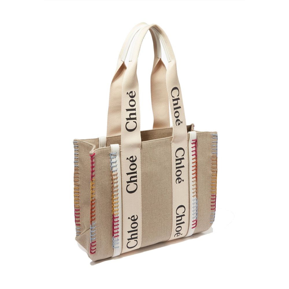 Beige Linen Tote Bag