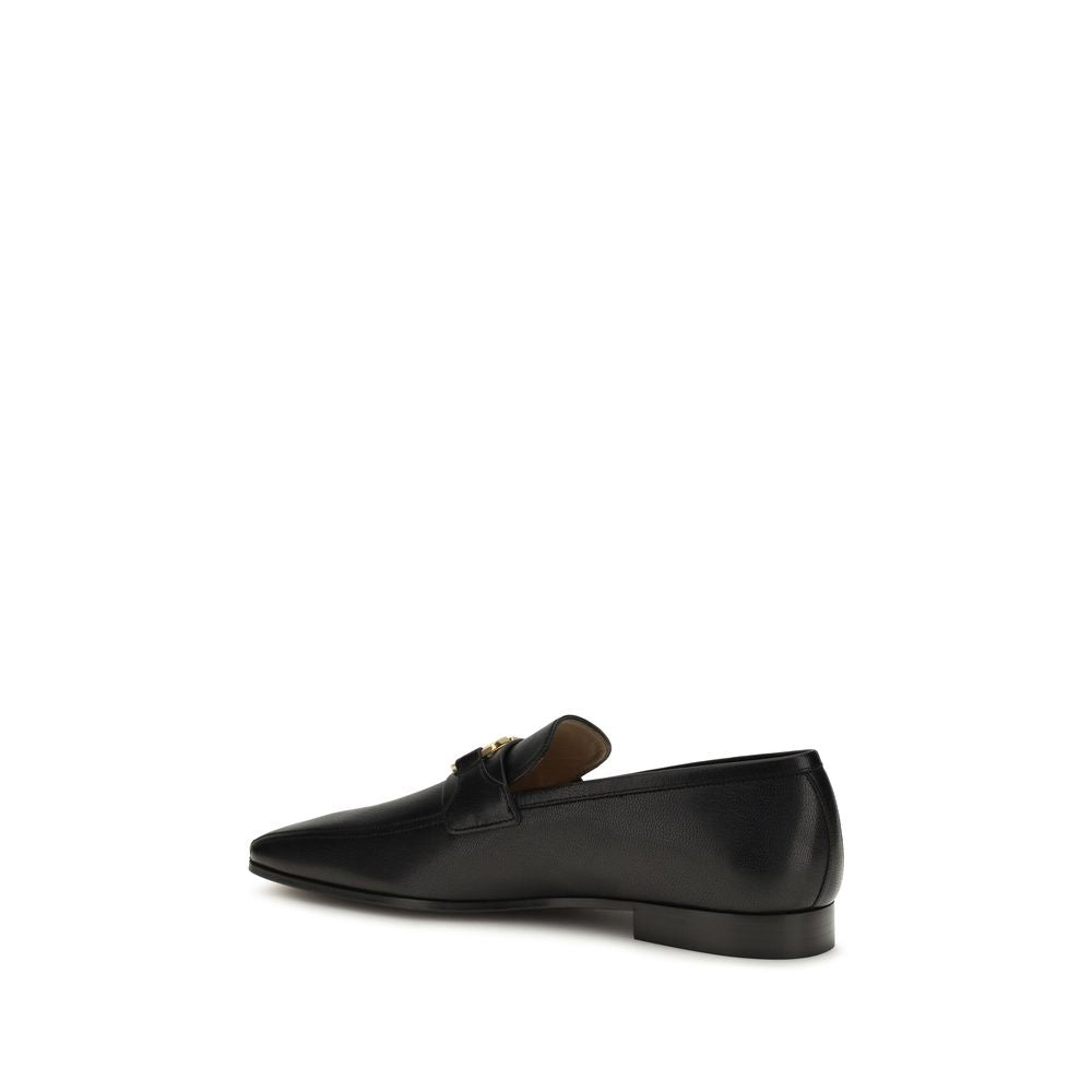 Valentino Garavani Black Goatskin Slip-On Loafers VLogo Antique Brass