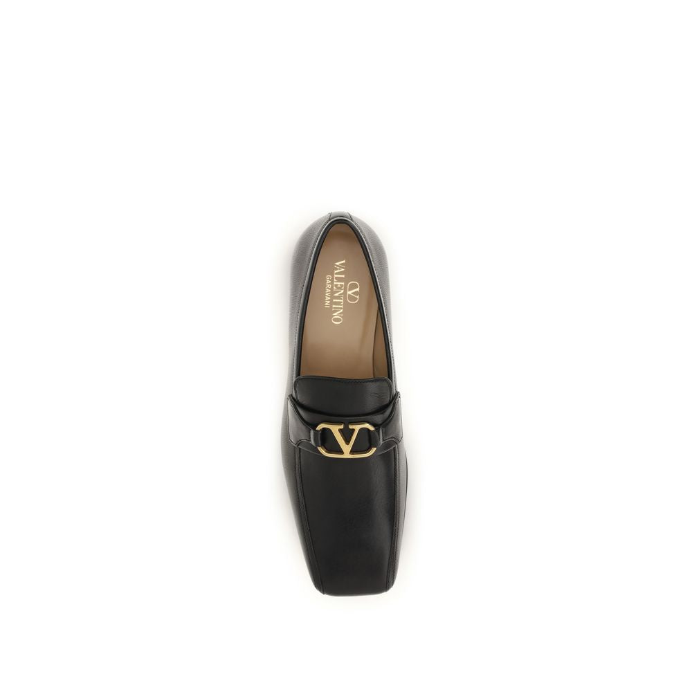 Valentino Garavani Black Goatskin Slip-On Loafers VLogo Antique Brass