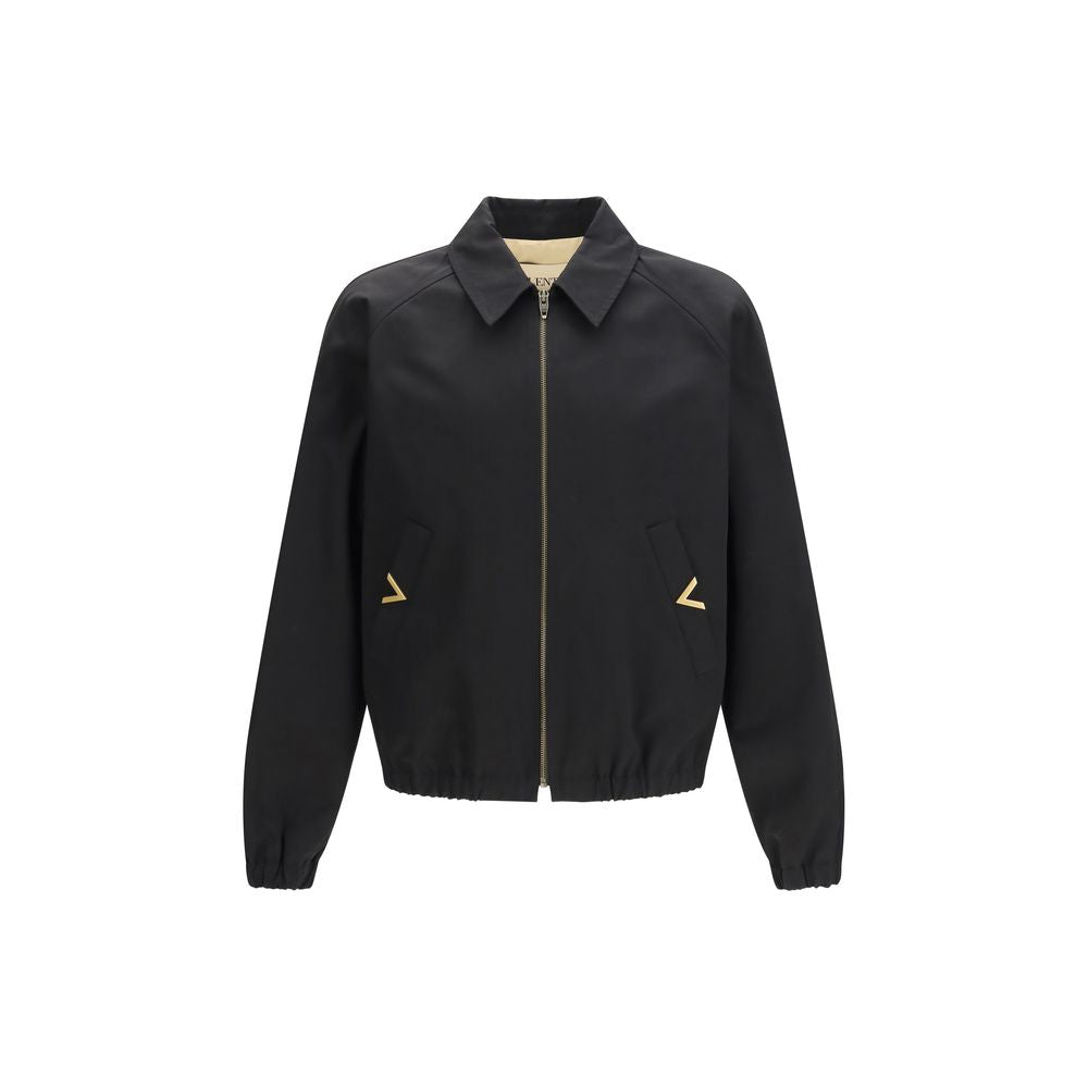 Valentino Garavani Black Cotton Bomber Jacket Embroidered Lining SS26