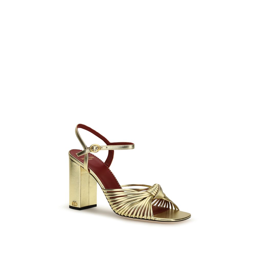 Valentino Garavani Annet Gold Laminated Leather Platform Sandals VLogo