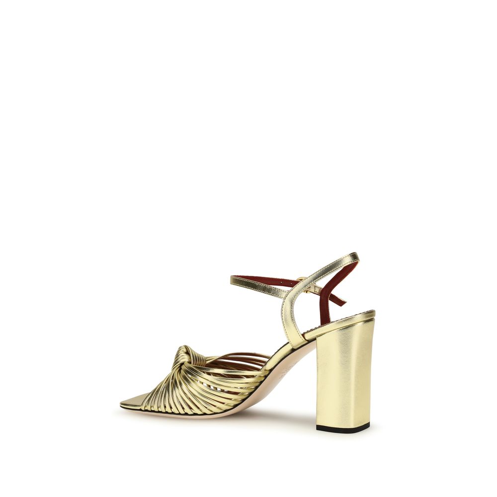 Valentino Garavani Annet Gold Laminated Leather Platform Sandals VLogo