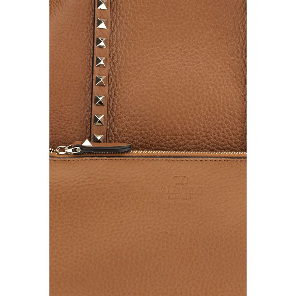 Valentino Garavani Rockstud Calfskin Tote Bag in Brown | SS26