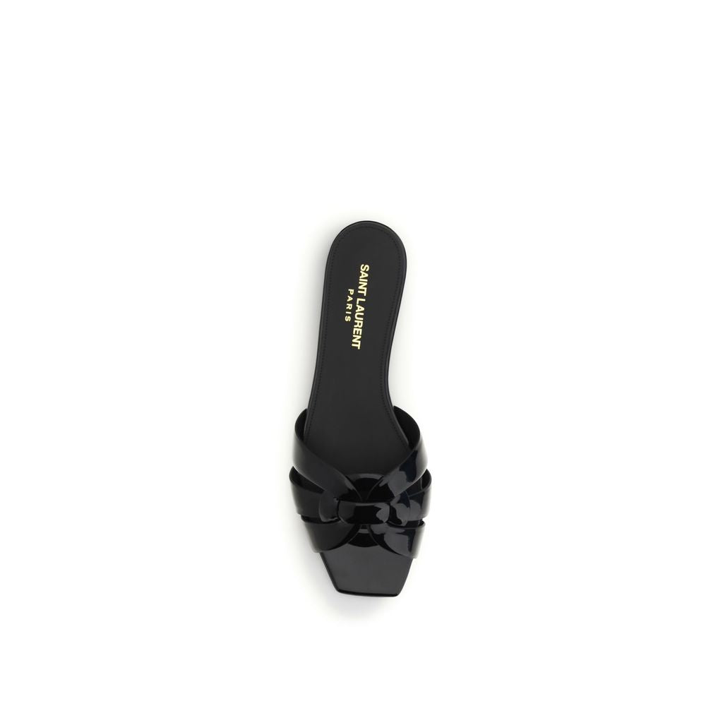 Saint Laurent Tribute Patent Leather Flat Sandals in Black | SS26
