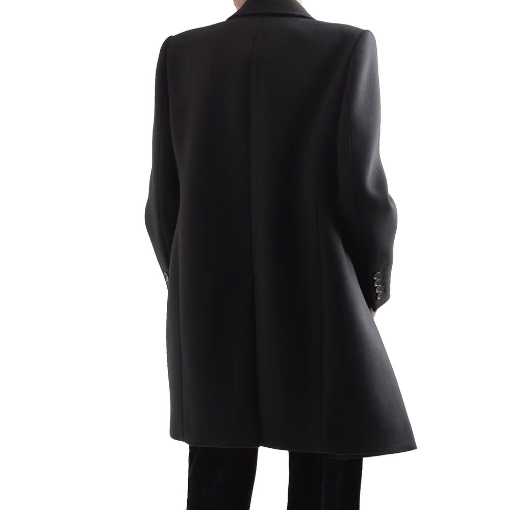 Saint Laurent Peak Lapel Wool Coat in Black | Made in Italy