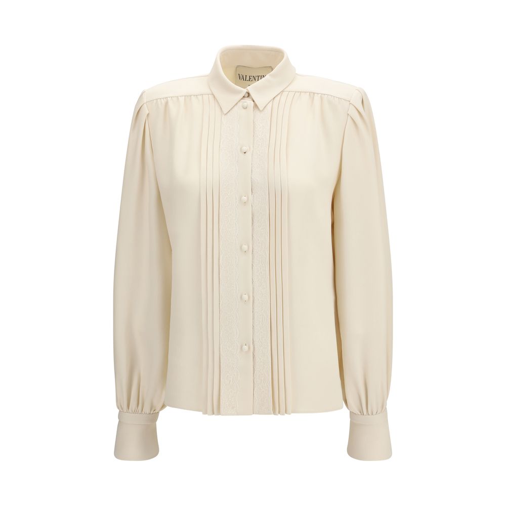 Valentino Garavani Beige Cady Couture Silk Shirt with Pleats