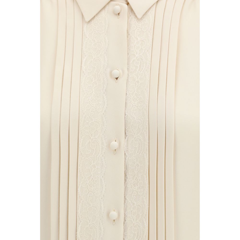 Valentino Garavani Beige Cady Couture Silk Shirt with Pleats