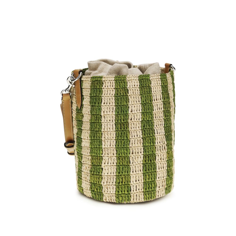 Valentino Garavani Bicolor Striped Raffia Bucket Bag