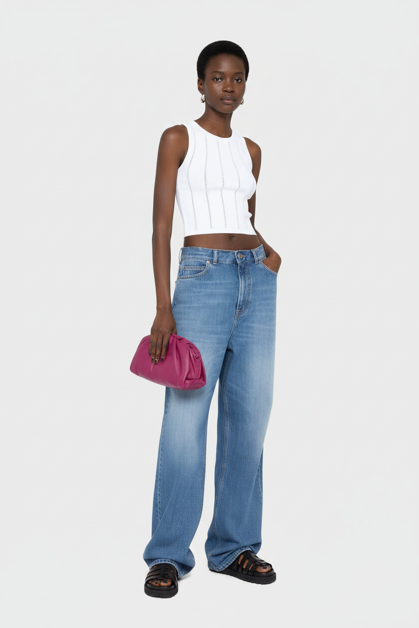 Valentino Garavani High-Waisted Cotton Denim Jeans in Blue | Made in Italy