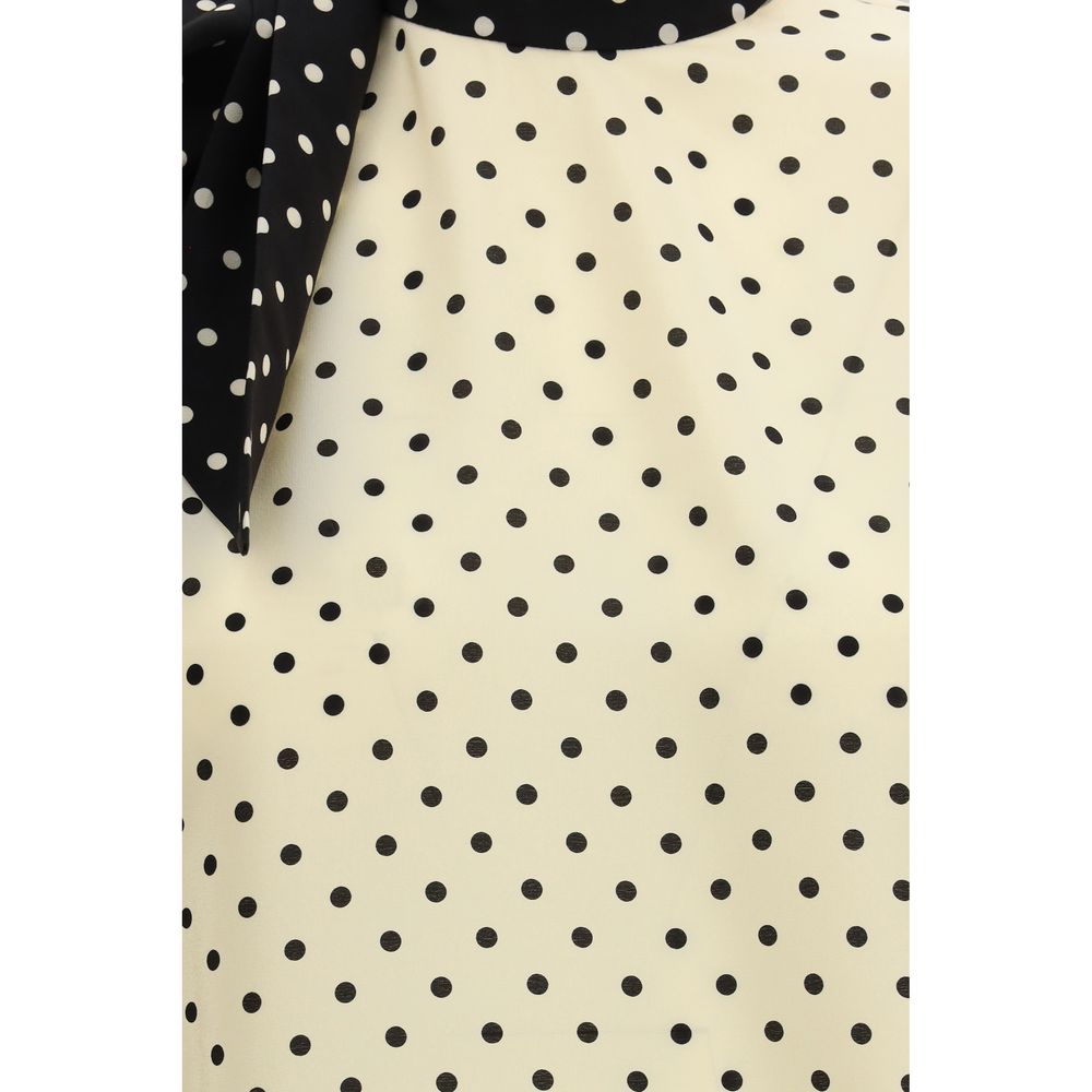 Valentino Garavani Beige Silk Polka Dot Blouse with Side Bow