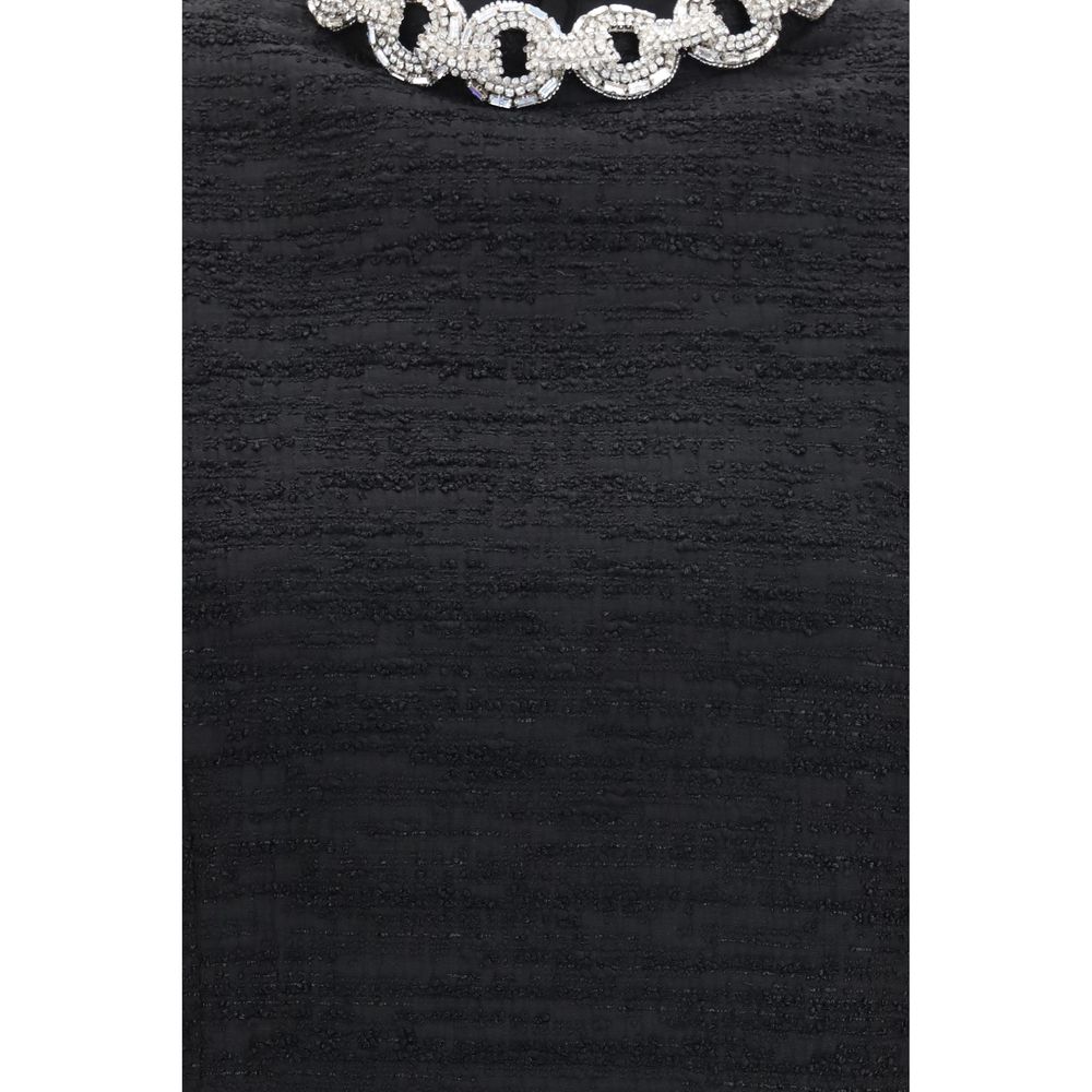 Valentino Crystal-Embellished Embroidered Mini Dress in Black