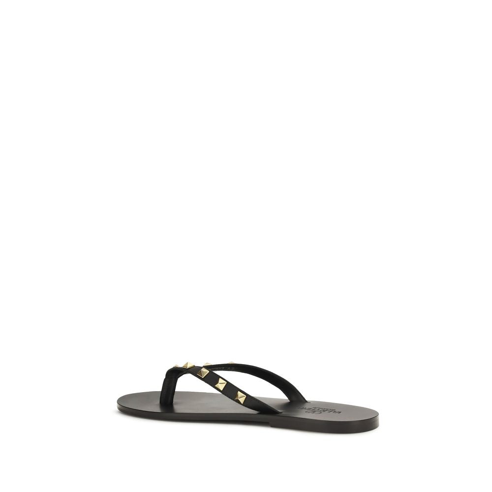 Valentino Garavani Rockstud Thong Sandals — Black Calfskin | Men