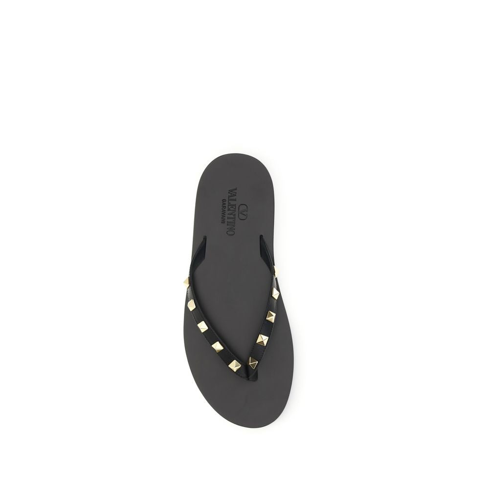 Valentino Garavani Rockstud Thong Sandals — Black Calfskin | Men
